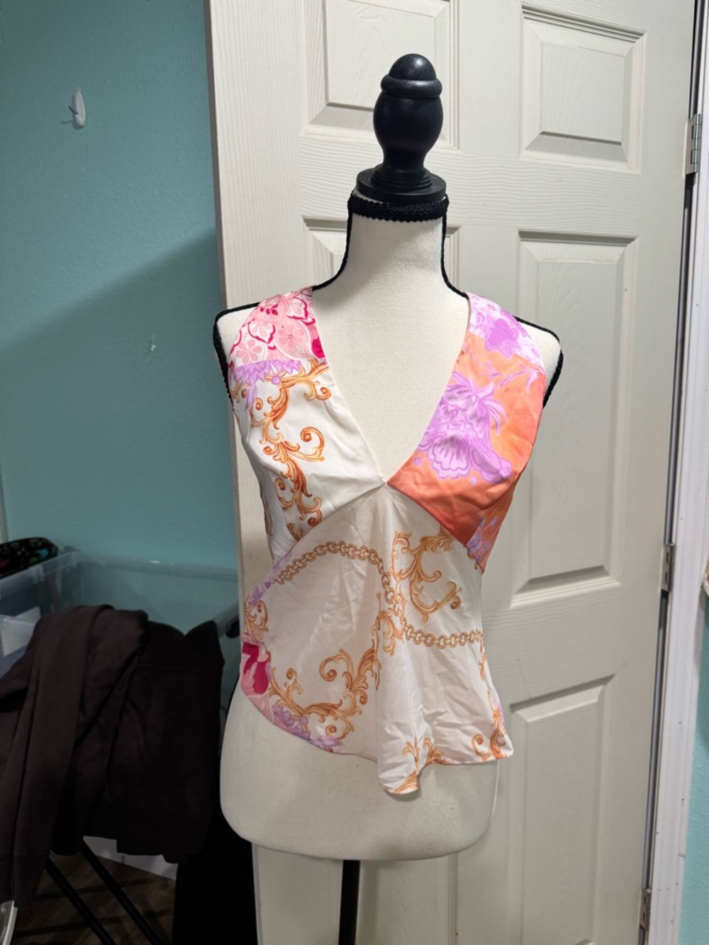 MAJORELLE Pink & Orange Scarf Print V-Neck Tank